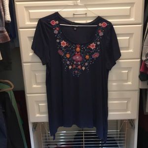 Navy, embroidered tee shirt